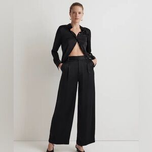 Madewell Black Wide-Leg Satin Trousers